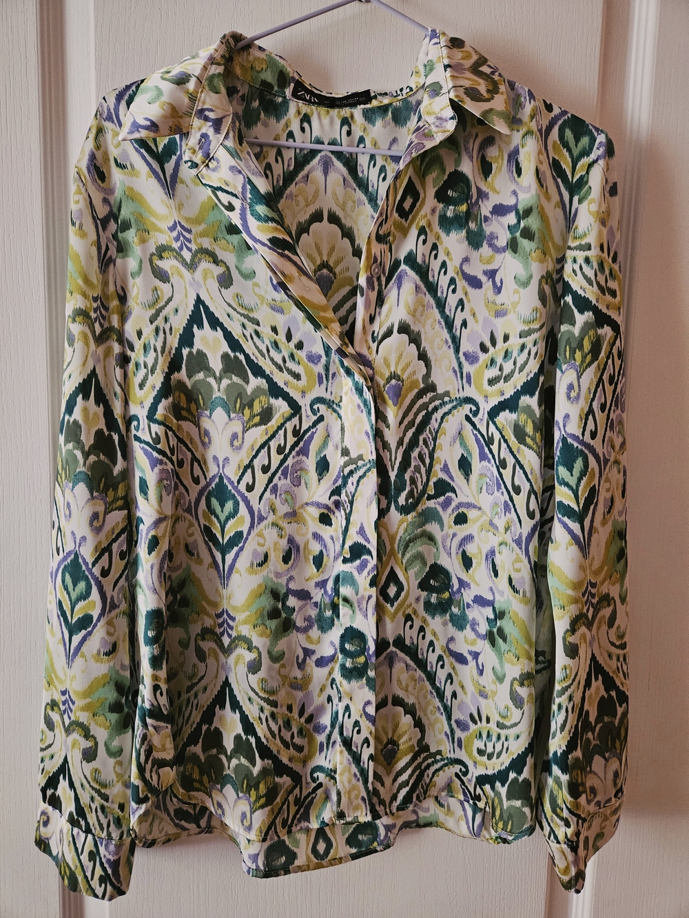 Green & Purple Satin Fun Patterned Blouse
